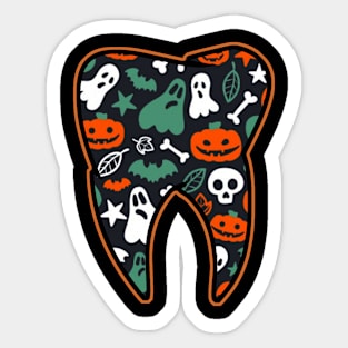 Womens Halloween Spooky Dentist tooth with pumpkin ghost spider web Sticker